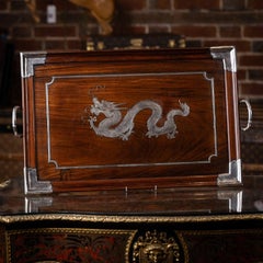 Antico vassoio da tè in argento di Kwan Wo, esportazione cinese, 1900