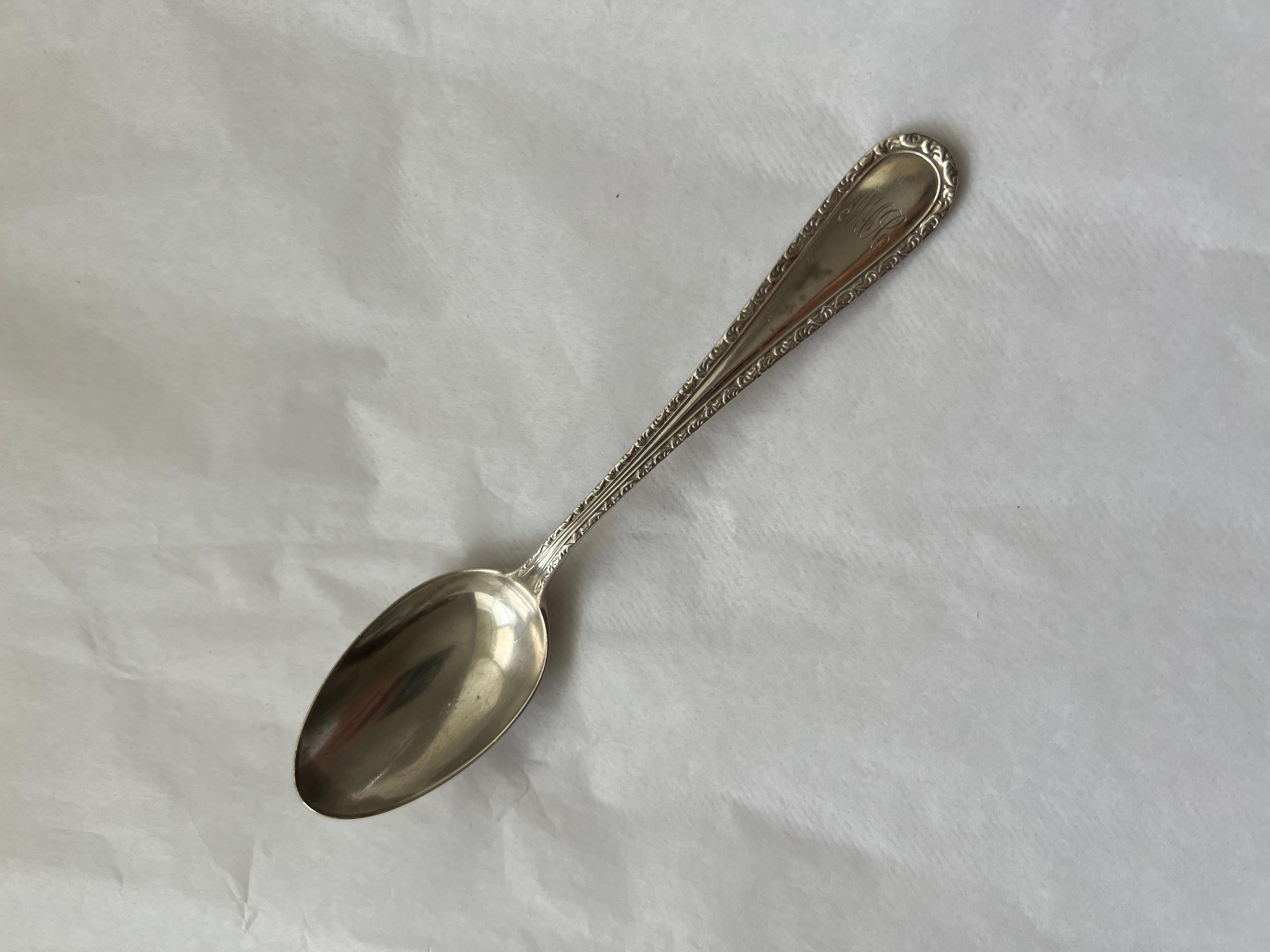 Antique Silver Teaspoon Galt Vintage Estate Classic Monogram Classic Small Spoon In Fair Condition For Sale In Oakton, VA