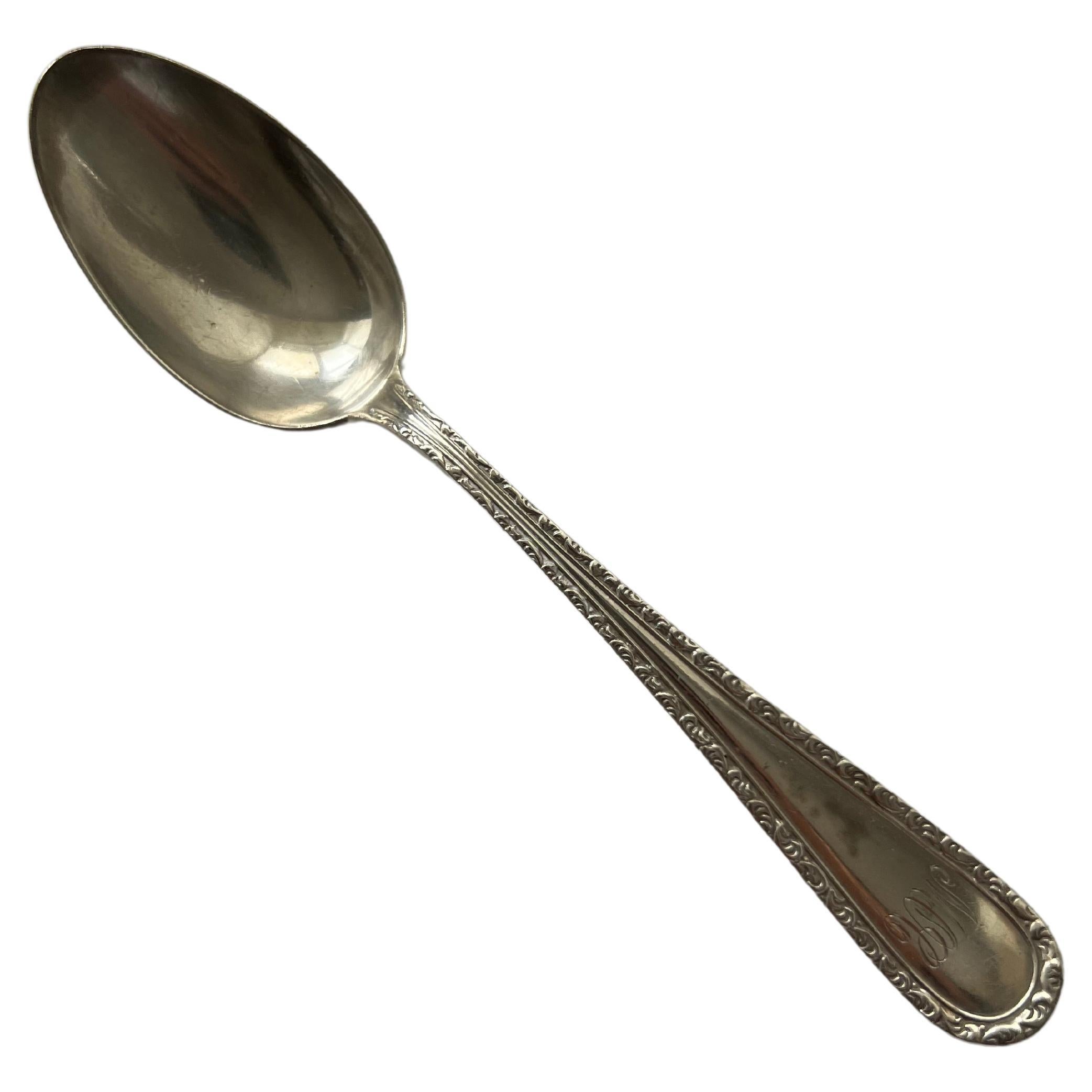 Antique Silver Teaspoon Galt Vintage Estate Classic Monogram Classic Small Spoon For Sale