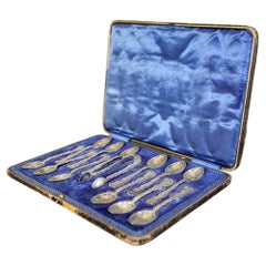 Antiguo juego de cucharillas de té de plata de Henry Wigfull, 1906, 13 piezas