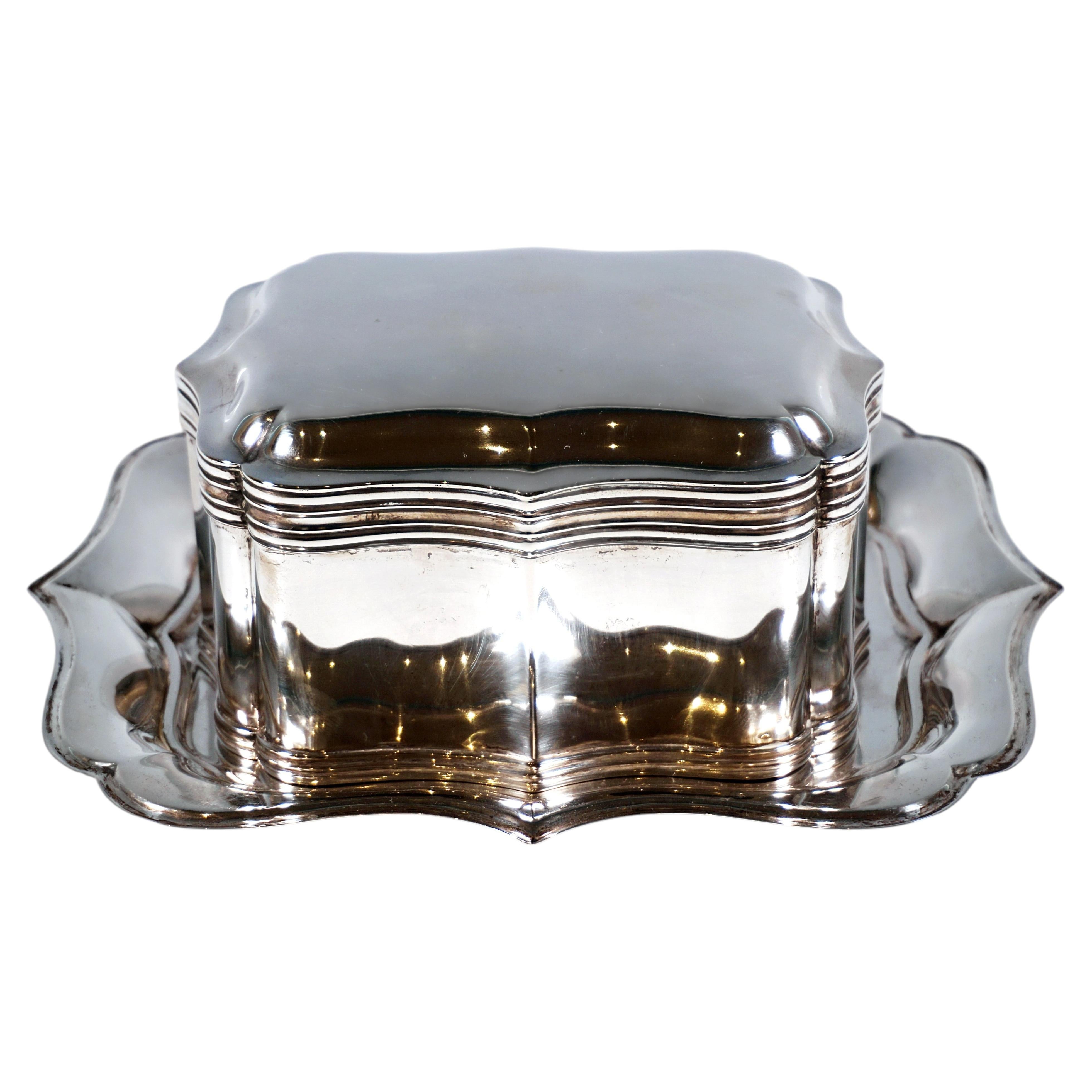 Antique Silver Tin On Presenter, by J.M. van Kempen En Zonen, Netherlands, 1872 For Sale