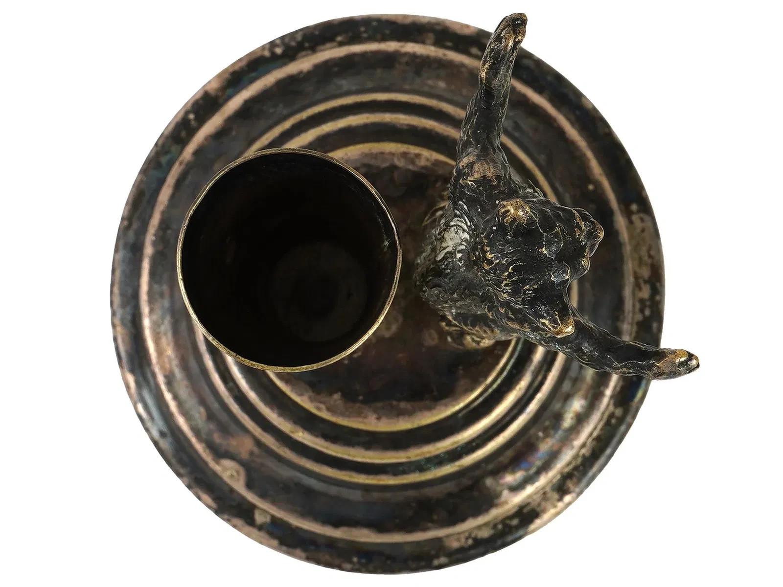 European Antique Silver Toothpick Holder with Cat Figurine For Sale