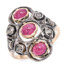 Antique Silver Topped 10k Yellow Gold 1.75tcw Ruby and Rose Cut Diamond Ring