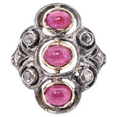 Antique Silver Topped 10k Yellow Gold 1.75tcw Ruby and Rose Cut Diamond Ring