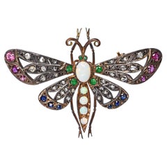 Antique Silver Topped Gold Butterfly Gem Set Ajour Cut Brooch