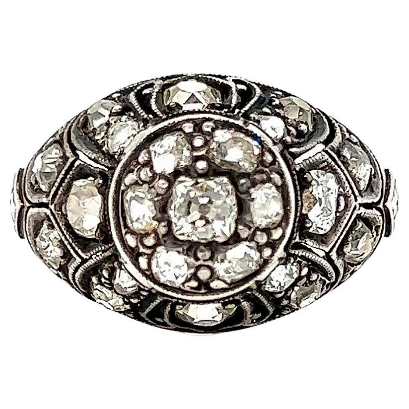 Antique Silver topped Gold Diamond Ring Engagement Ring. For Sale