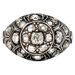 Antique Silver topped Gold Diamond Ring Engagement Ring.