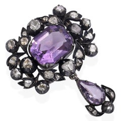 Antique Silver Topped Gold Rose-cut Diamond and Amethyst Brooch