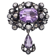 Antique Silver Topped Gold Rose-cut Diamond and Amethyst Brooch