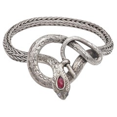 Antique Silver Tourmaline Woven Coil Snake Serpent Bracelet