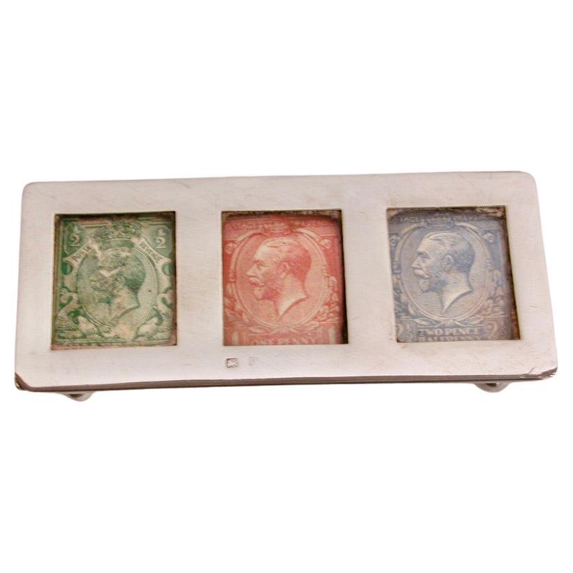 Antique Silver Triple Stamp Box On Ball Feet By Adie & Lovekin Ltd B'ham 1913 For Sale