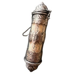 Antique Silver Tube with hand written Quran excerpts Parchment Scroll ca 1800