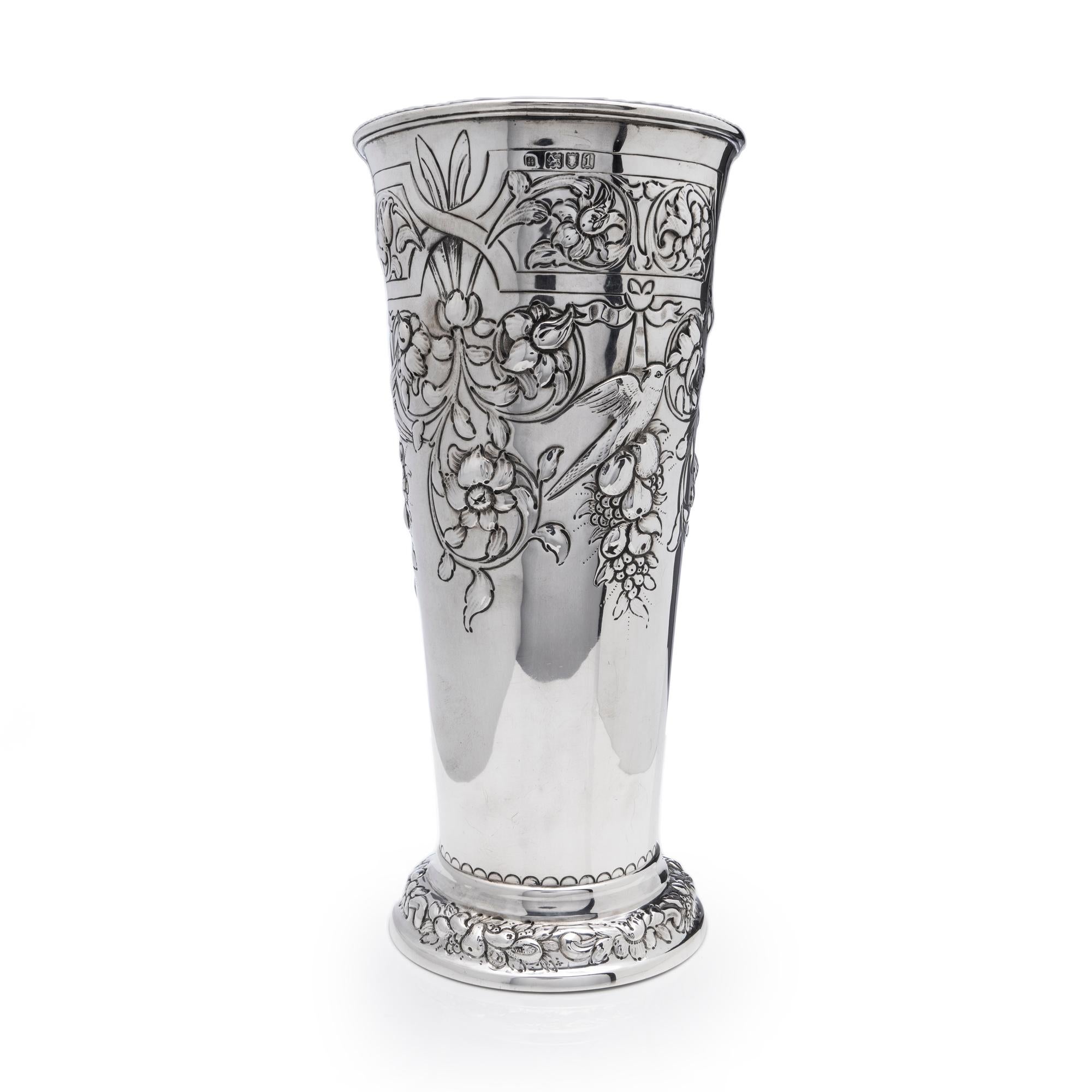 Antique Silver Vase Decorated with Floral Motifs For Sale 6