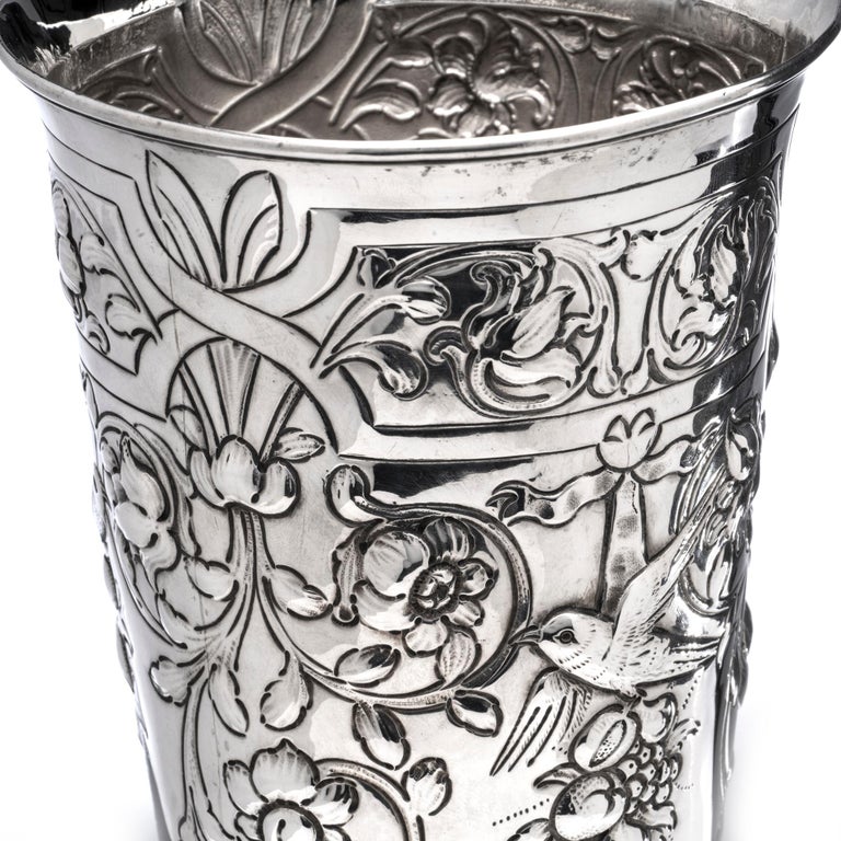 Antique Silver Vase Decorated with Floral Motifs For Sale at 1stDibs