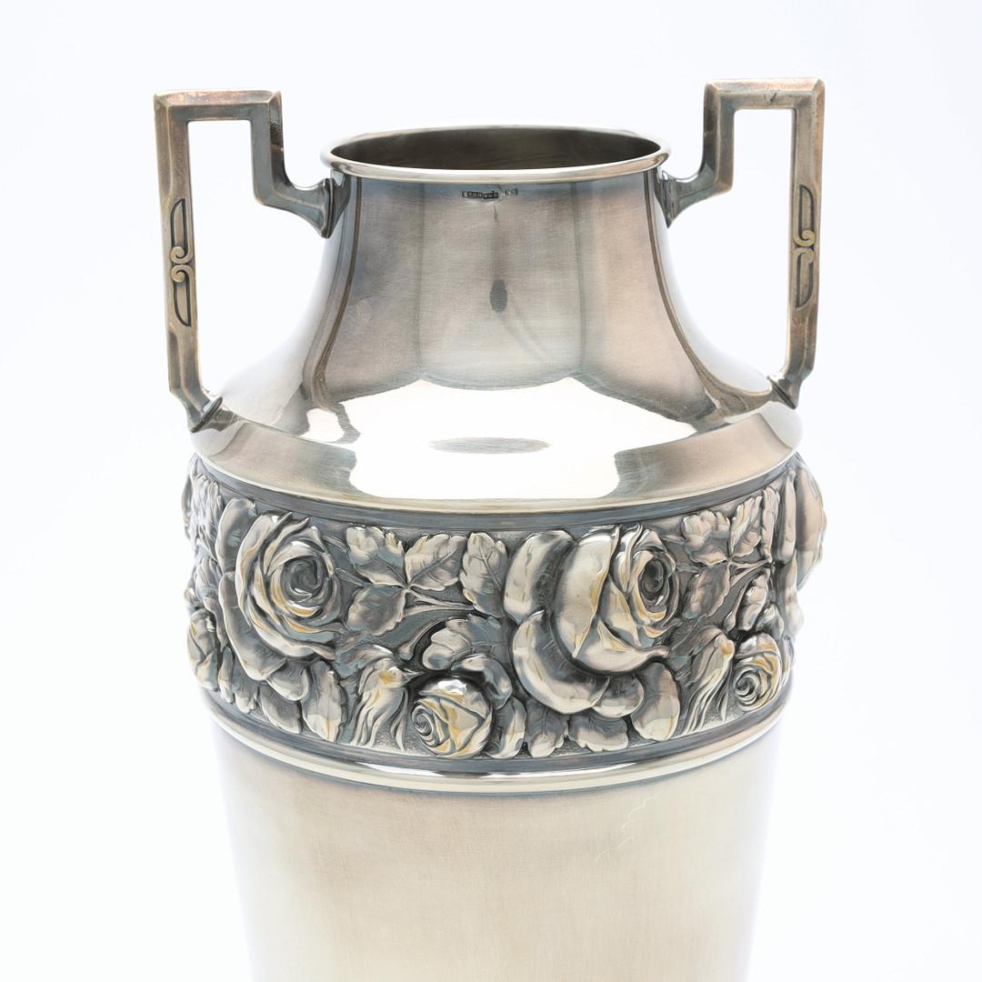 Pressed Antique Silver Vase, European Art Deco Decorative Cup, Floral Pendant Vase For Sale