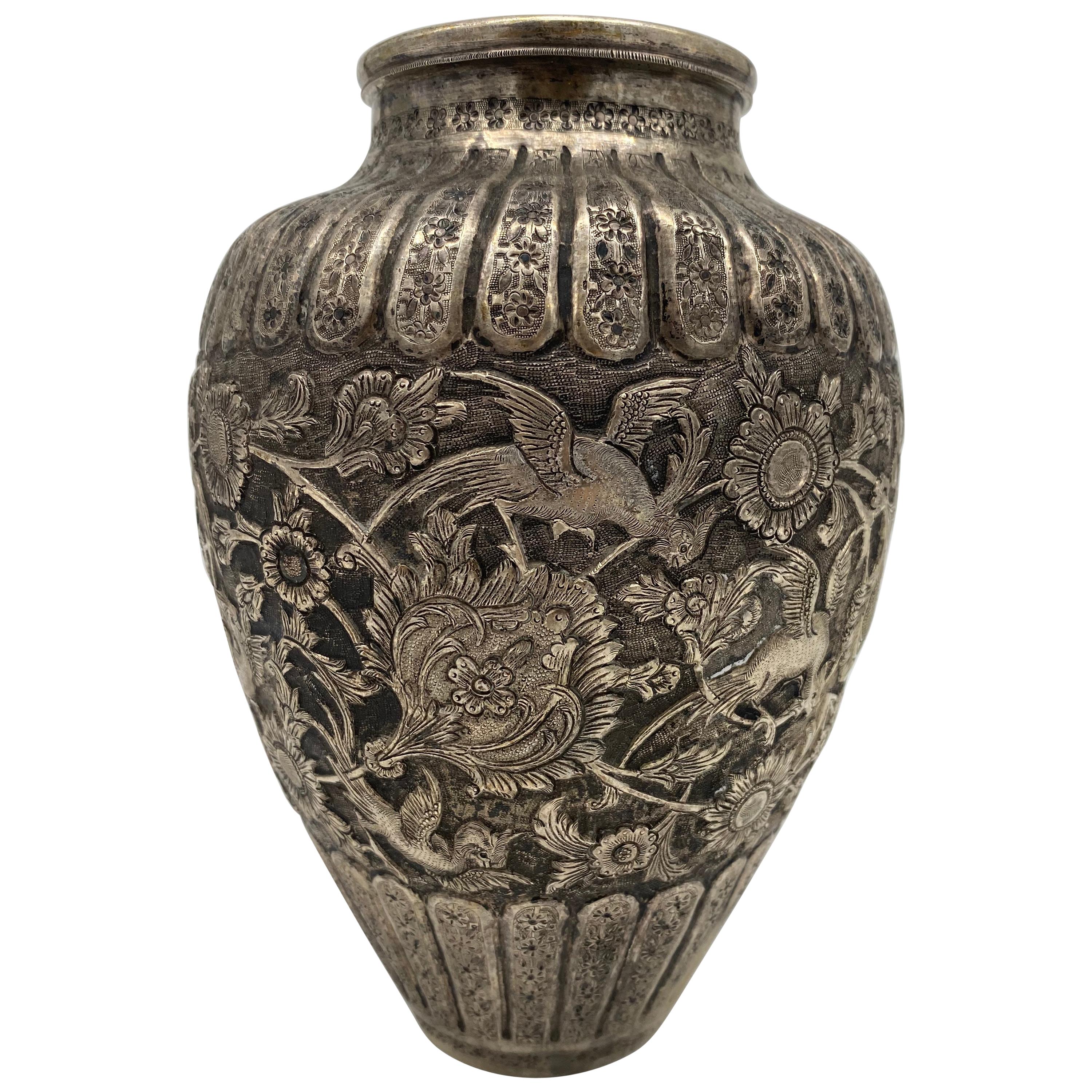 Antique 7.5 '' High Silver Vase For Sale at 1stDibs