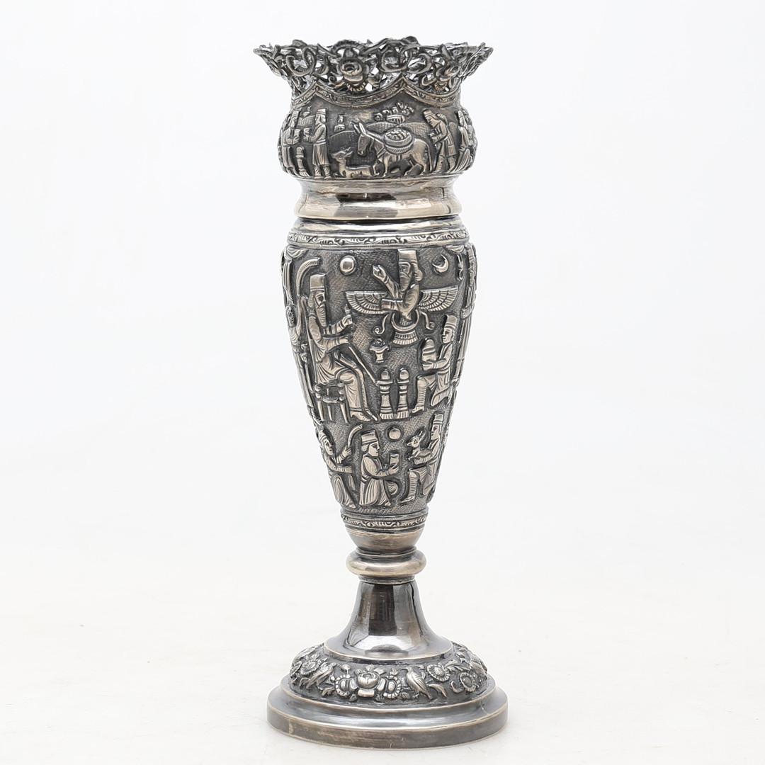 Art Déco Vaso d'argento antico, Coppa decorativa tradizionale persiana Vaso Achamedian Qajar in vendita