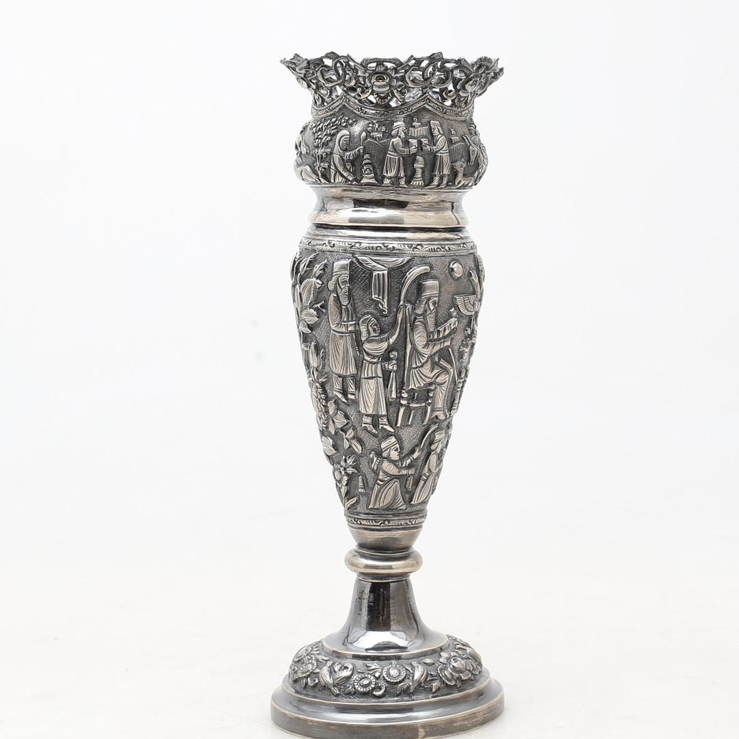 Persiano Vaso d'argento antico, Coppa decorativa tradizionale persiana Vaso Achamedian Qajar in vendita