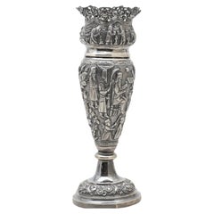 Antique Silver Vase, Persian Traditional Decorative Cup Achamedian Qajar Vase