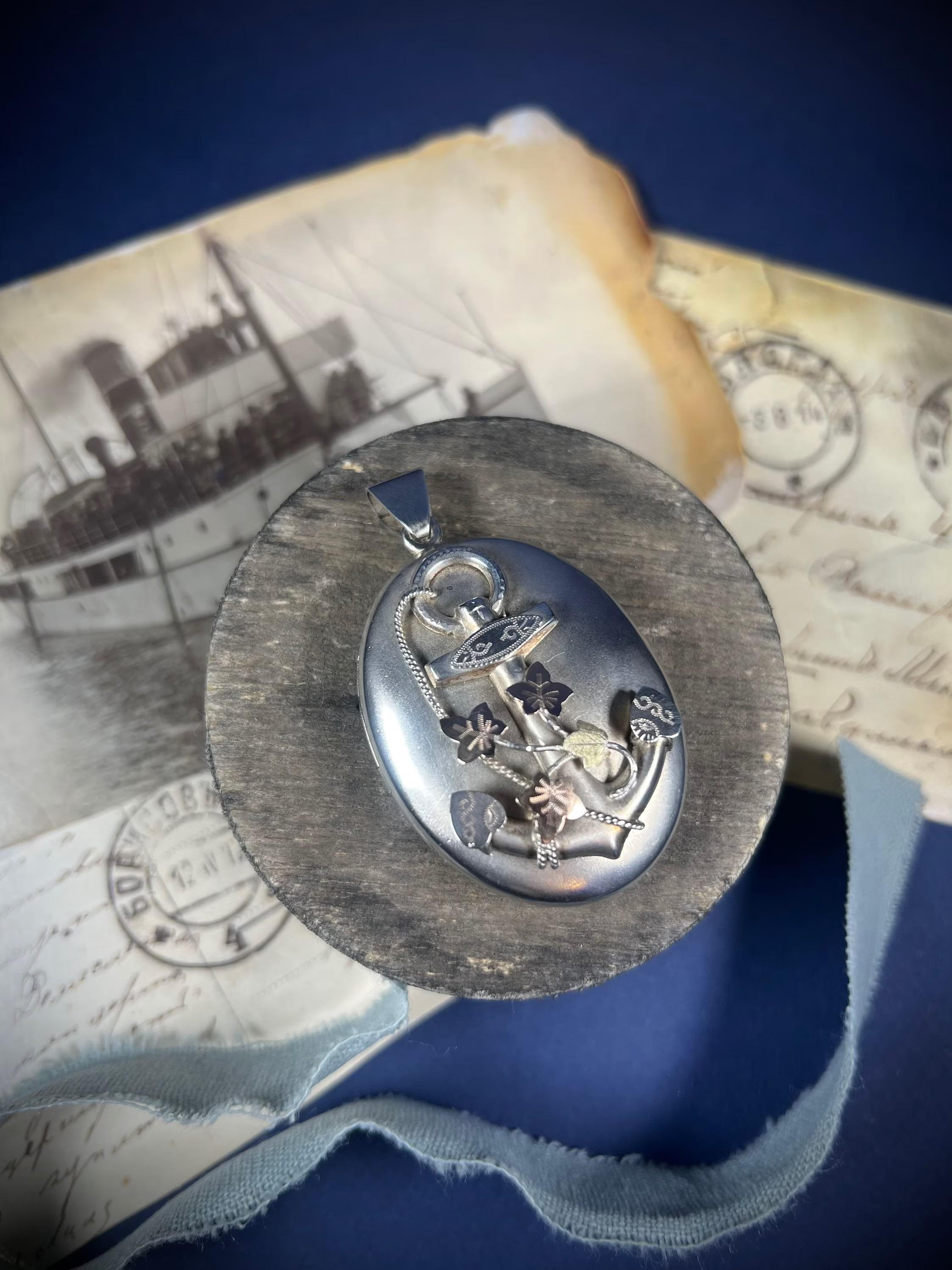 Women's or Men's Antique Silver Victorian Faith, Hope & Charity Large Oval Locket