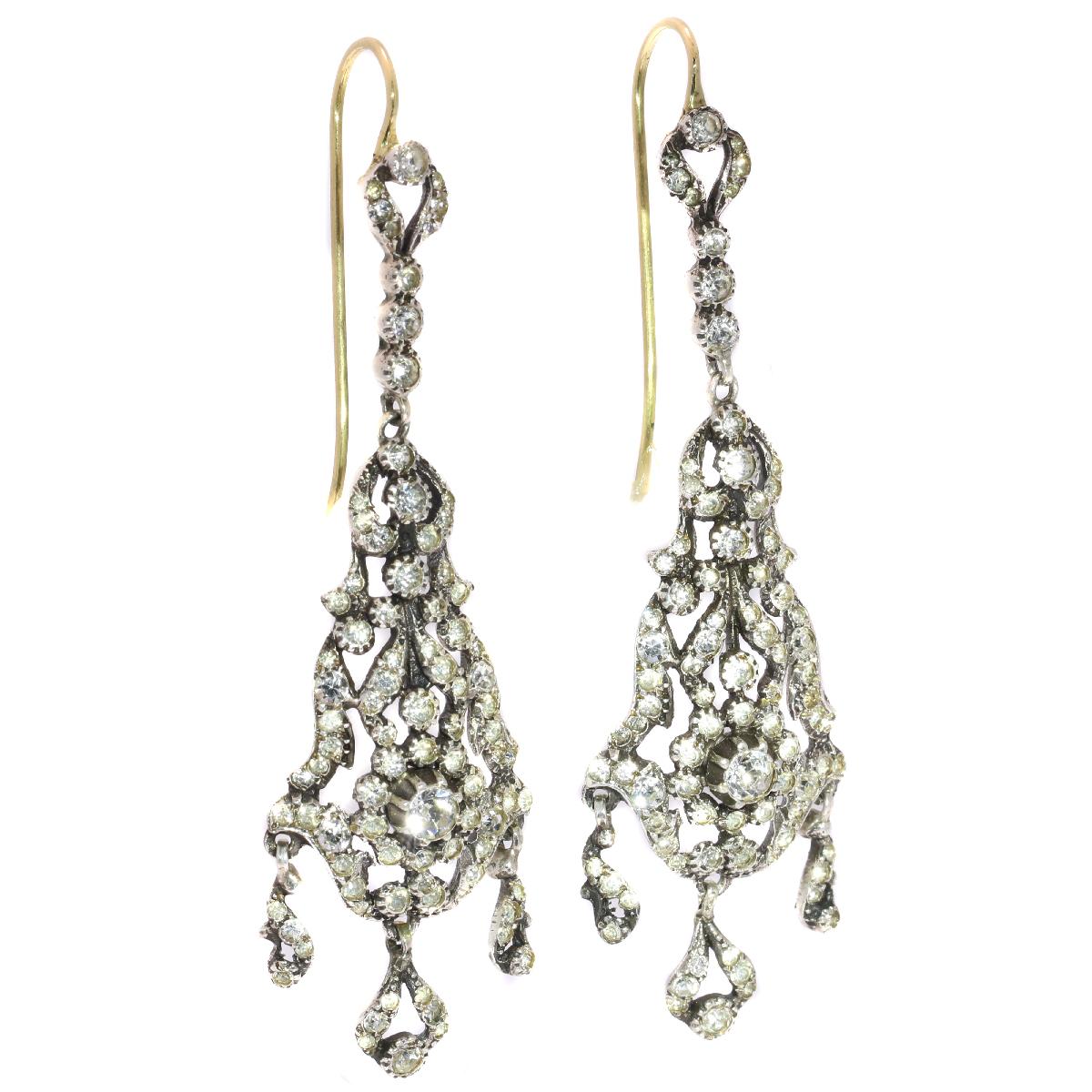 Antique Silver Victorian long Pendent Ear Chandeliers In Excellent Condition For Sale In Antwerp, BE