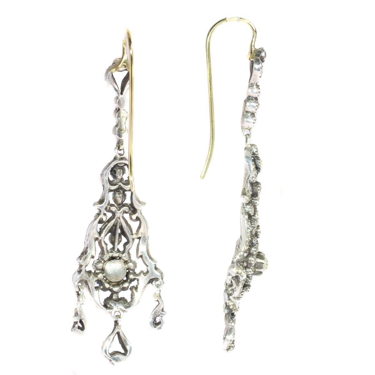 Women's Antique Silver Victorian long Pendent Ear Chandeliers For Sale