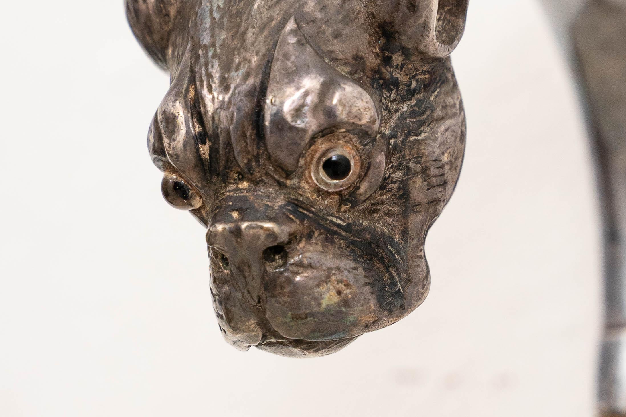 Art Nouveau Bastone da passeggio in argento antico - Bulldog francese in vendita