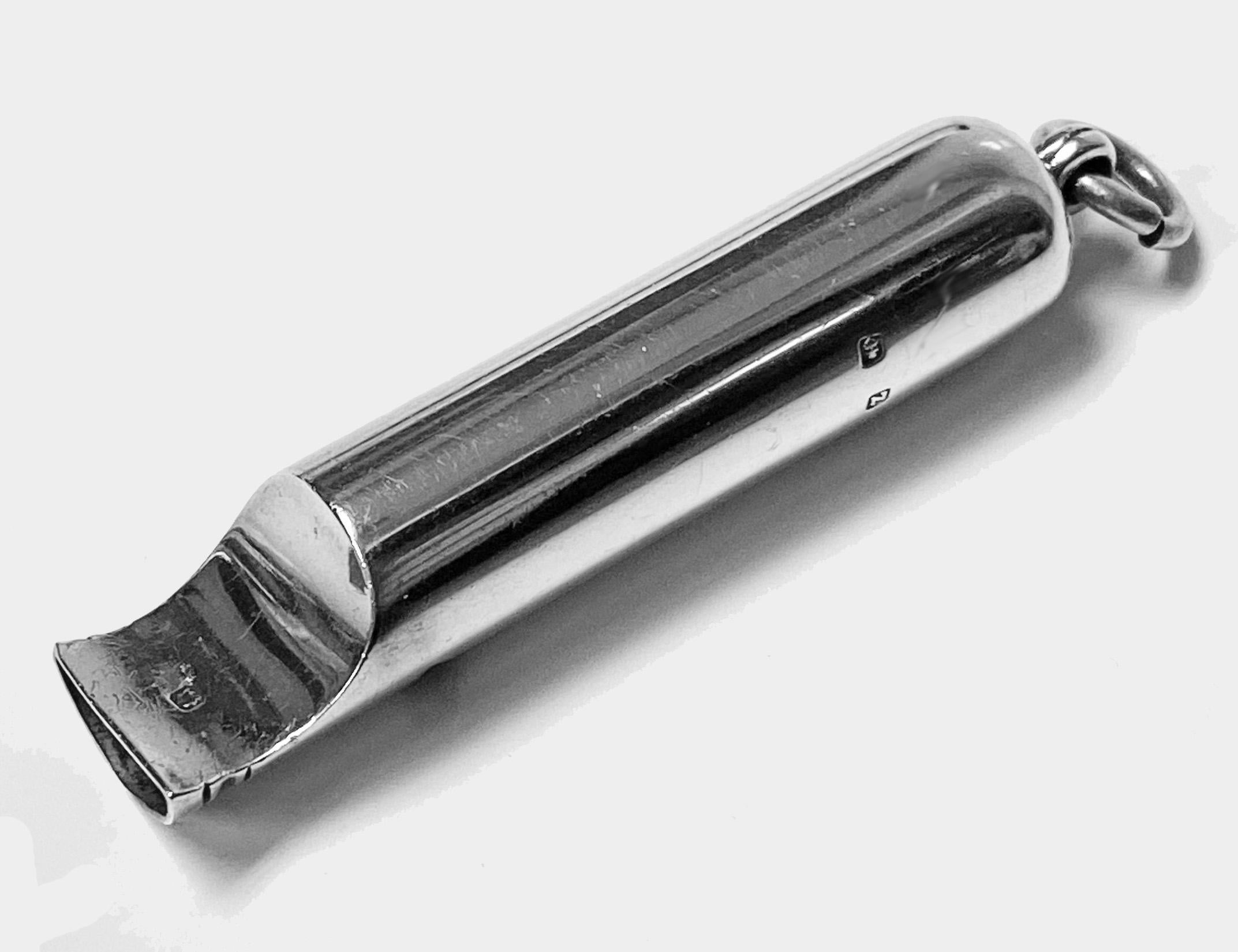 Antique Silver Whistle Pendant, Birmingham 1899 Joseph Adelman In Good Condition In Toronto, ON