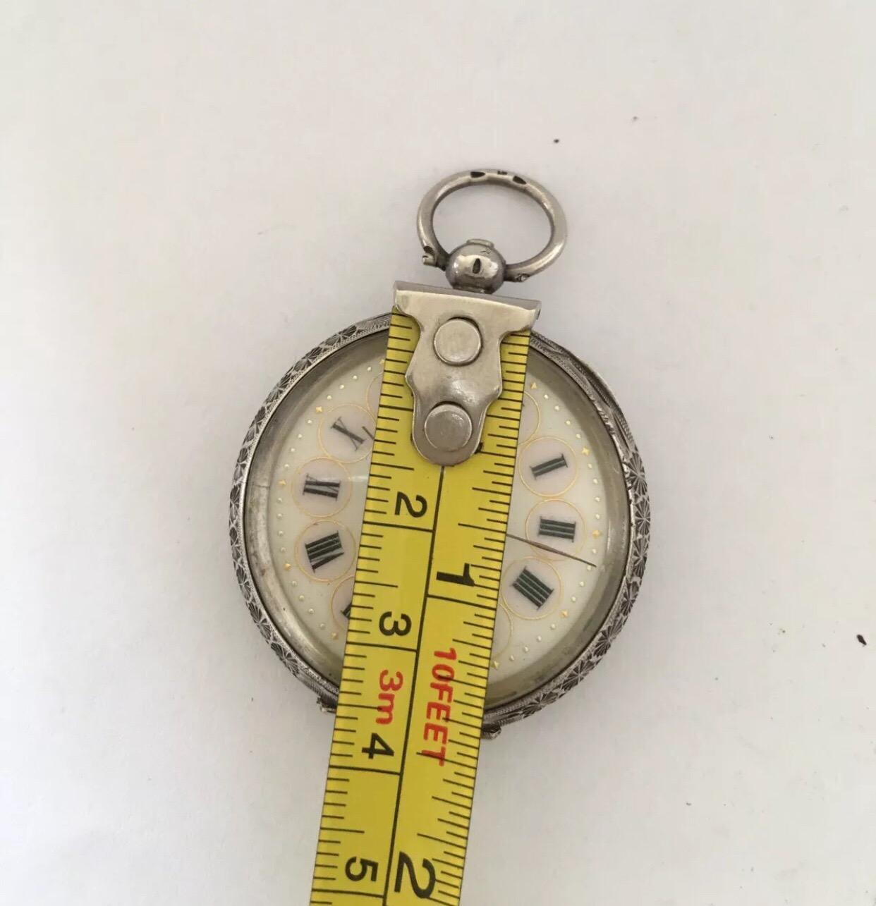 Antique Silver with Pink Enamel and Gold Inlaid Dial Key Wind Pocket Watch 3
