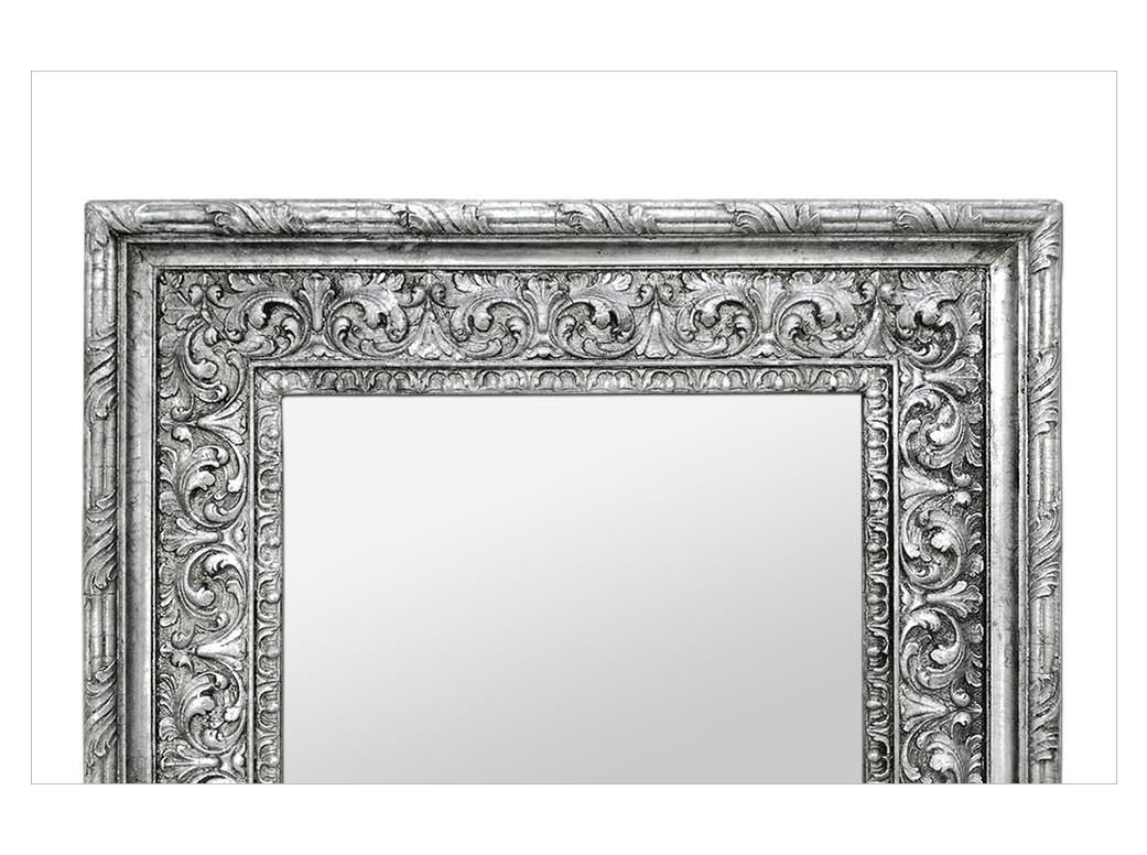French Antique Silver Wood Mirror, Baroque Style, circa 1930
