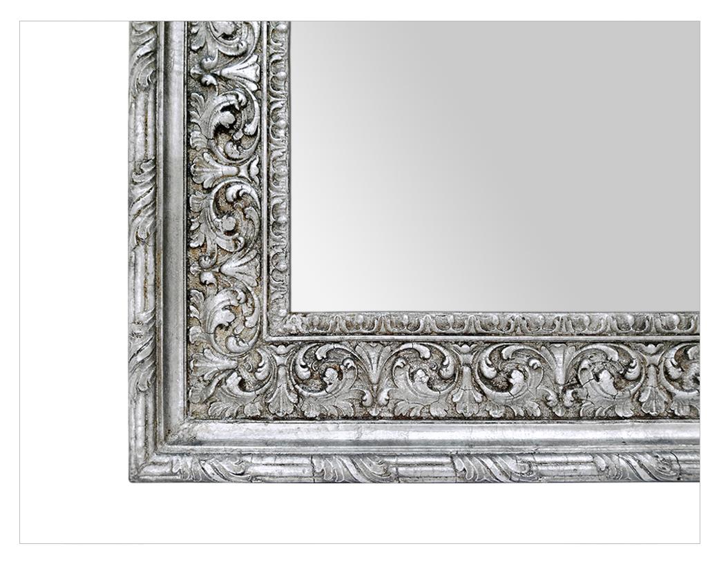 Gilt Antique Silver Wood Mirror, Baroque Style, circa 1930