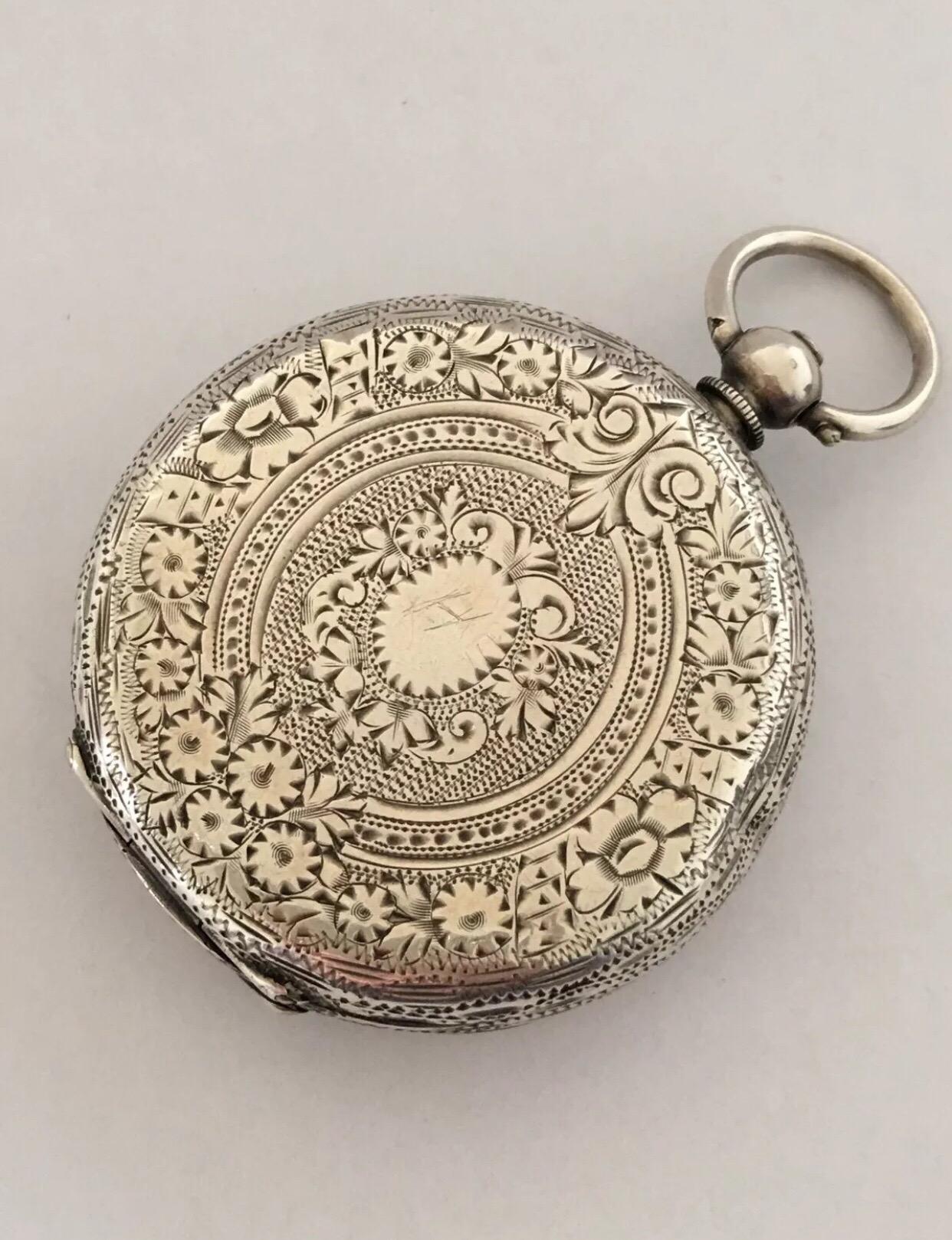 Antique Silver Yellow Enamel Dial Pocket Watch For Sale 5