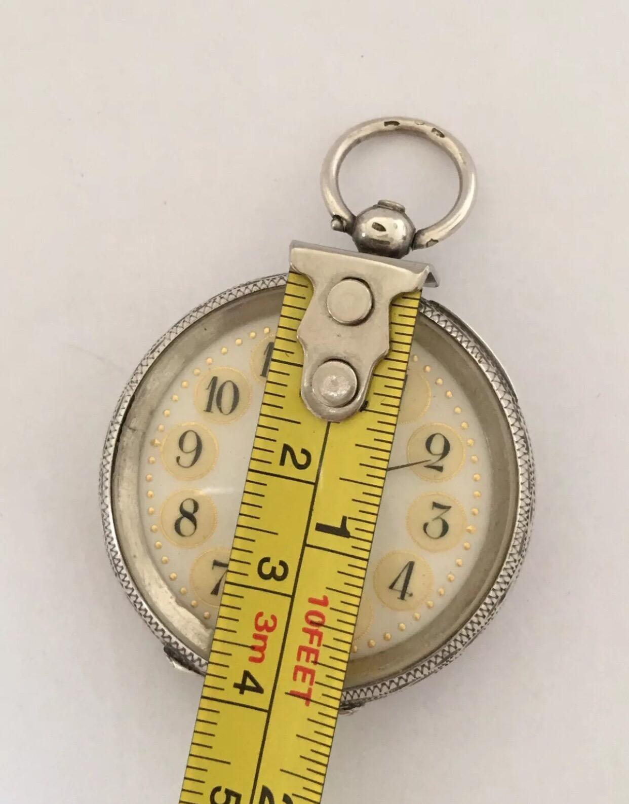 Women's or Men's Antique Silver Yellow Enamel Dial Pocket Watch For Sale
