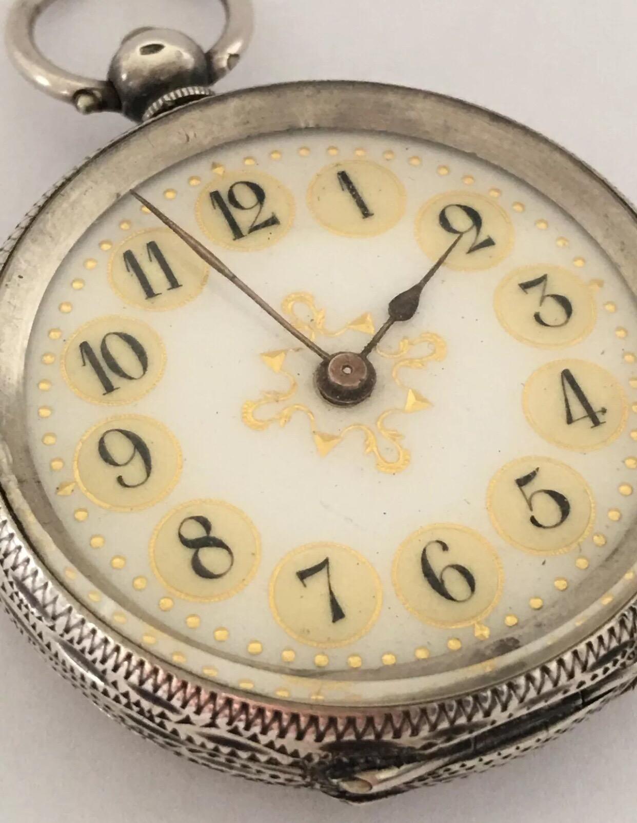 Antique Silver Yellow Enamel Dial Pocket Watch For Sale 1