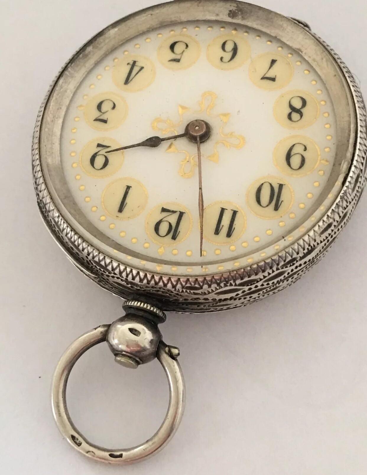 Antique Silver Yellow Enamel Dial Pocket Watch For Sale 2