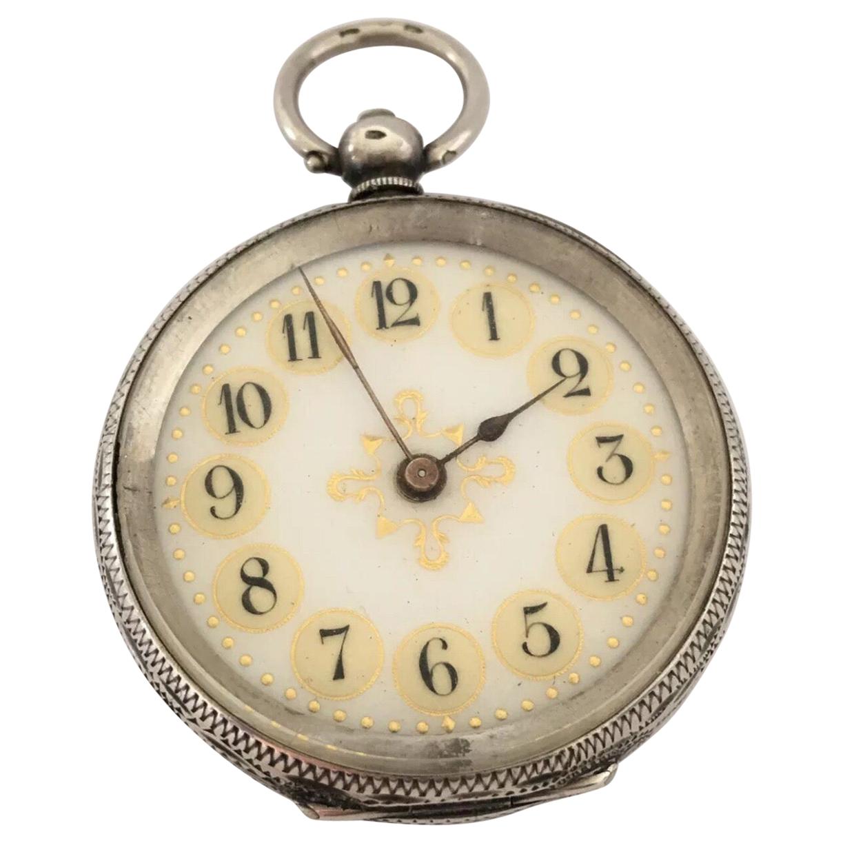 Antique Silver Yellow Enamel Dial Pocket Watch For Sale