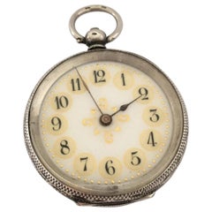 Antique Silver Yellow Enamel Dial Pocket Watch