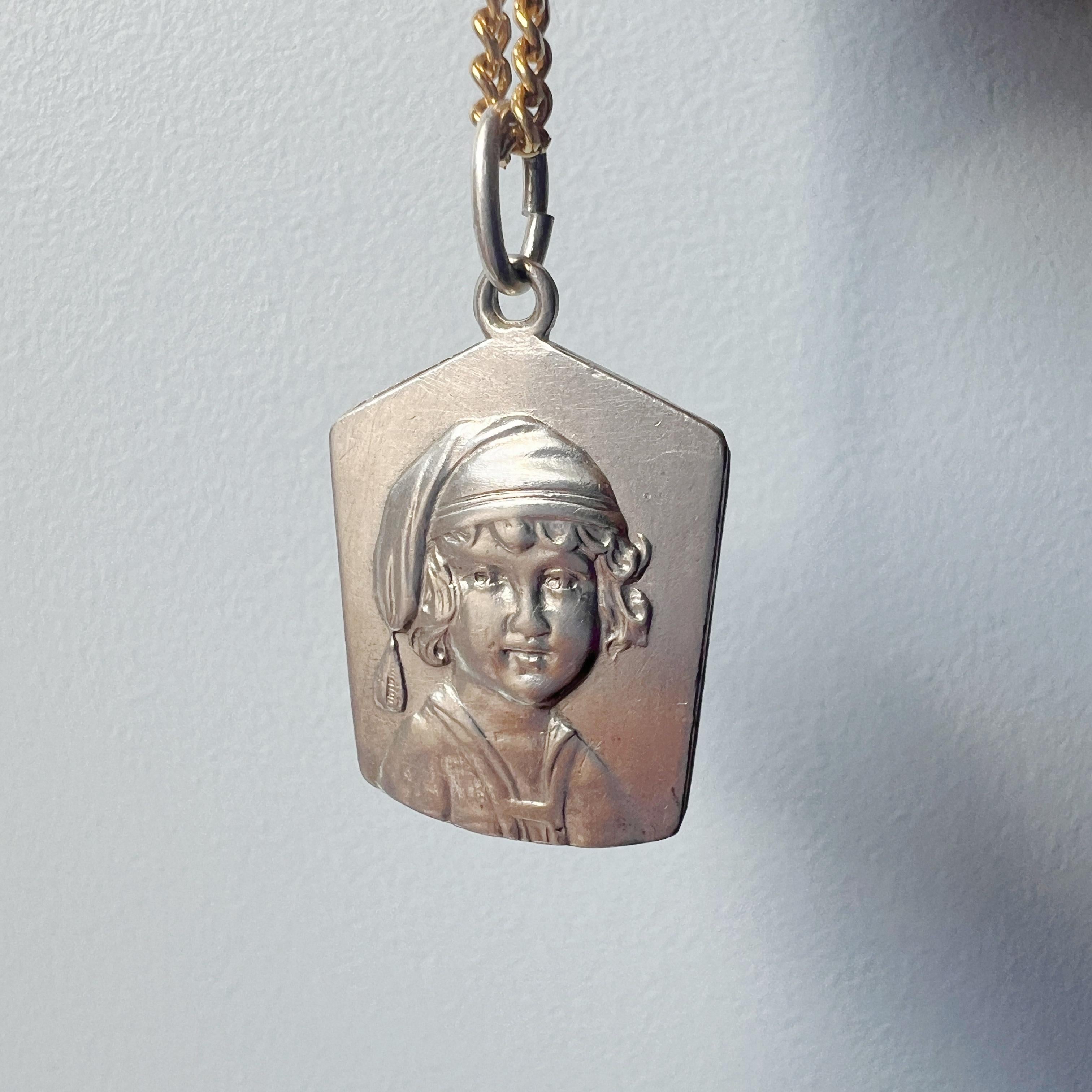 Art Deco Antique silver young child portrait pendant