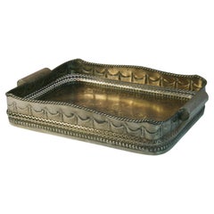 Antique  English Silvered Brass with  Embossed  Rim Bar Drinks Tray