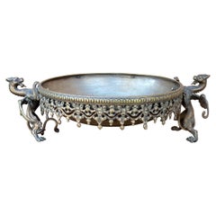 Antique Silvered Bronze Bowl Dragons Griffins Renaissance Revival Centerpiece