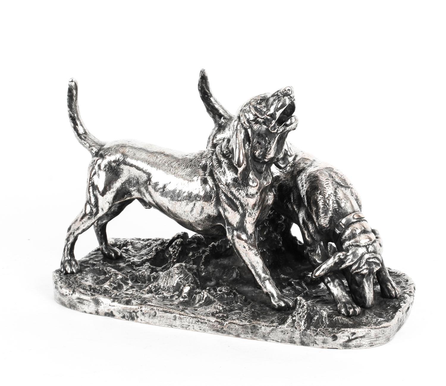 Antique Silvered Bronze Hunting Dogs by Elkington, 19th Century 8