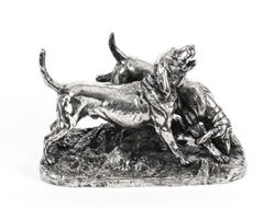 Antique Silvered Bronze Hunting Dogs by Elkington, 19th Century