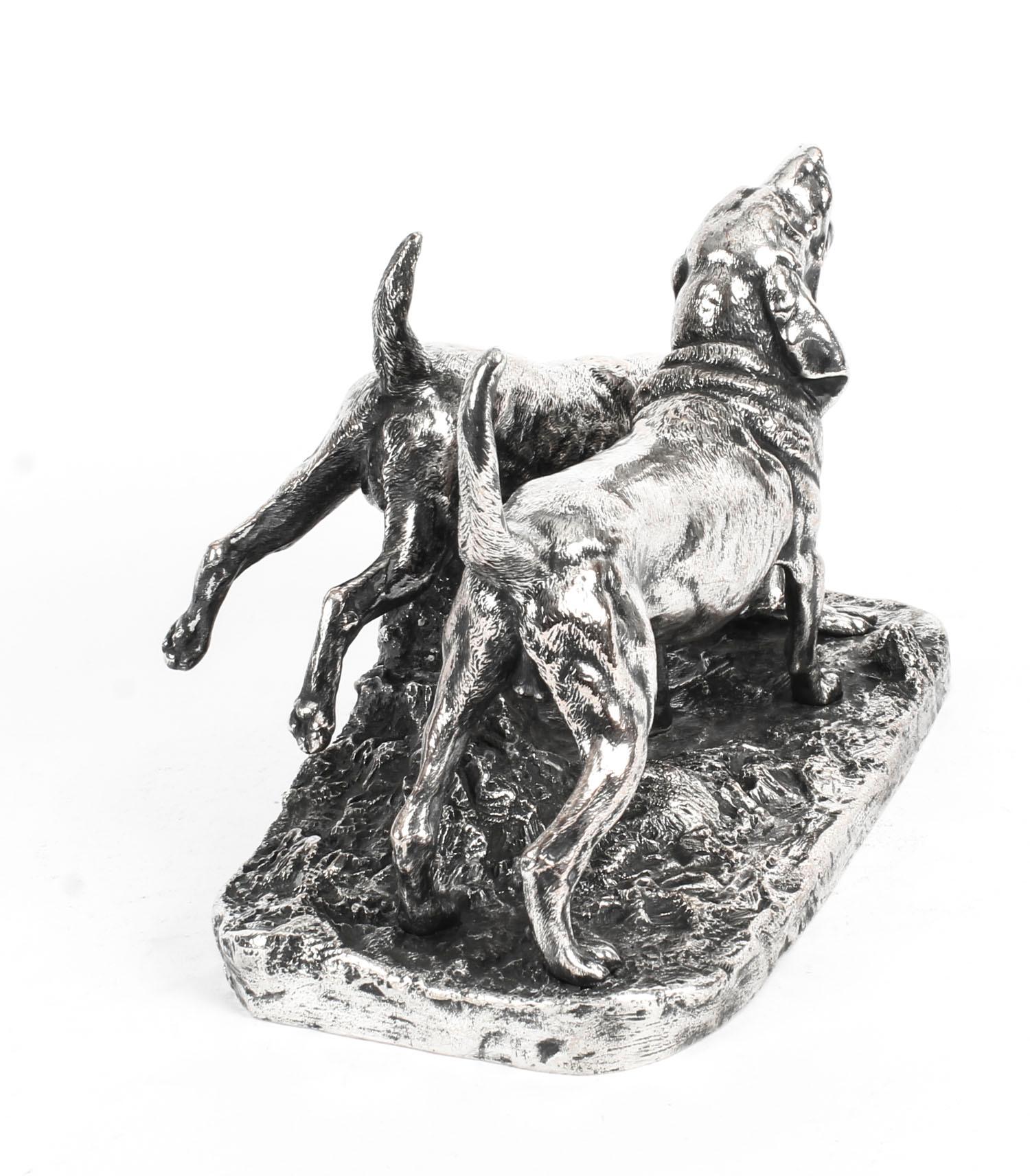 Antique Silvered Bronze Hunting Dogs by Elkington, 19th Century 1