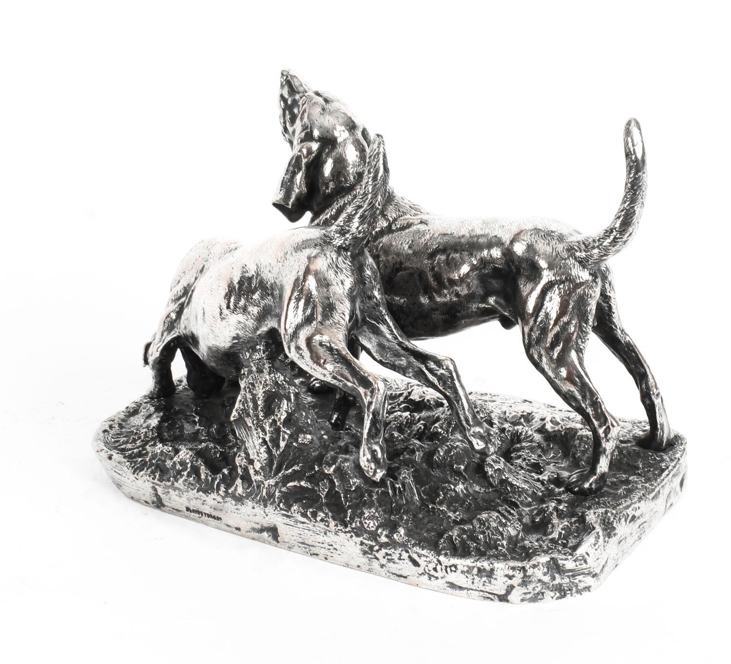 Antique Silvered Bronze Hunting Dogs by Elkington, 19th Century 2