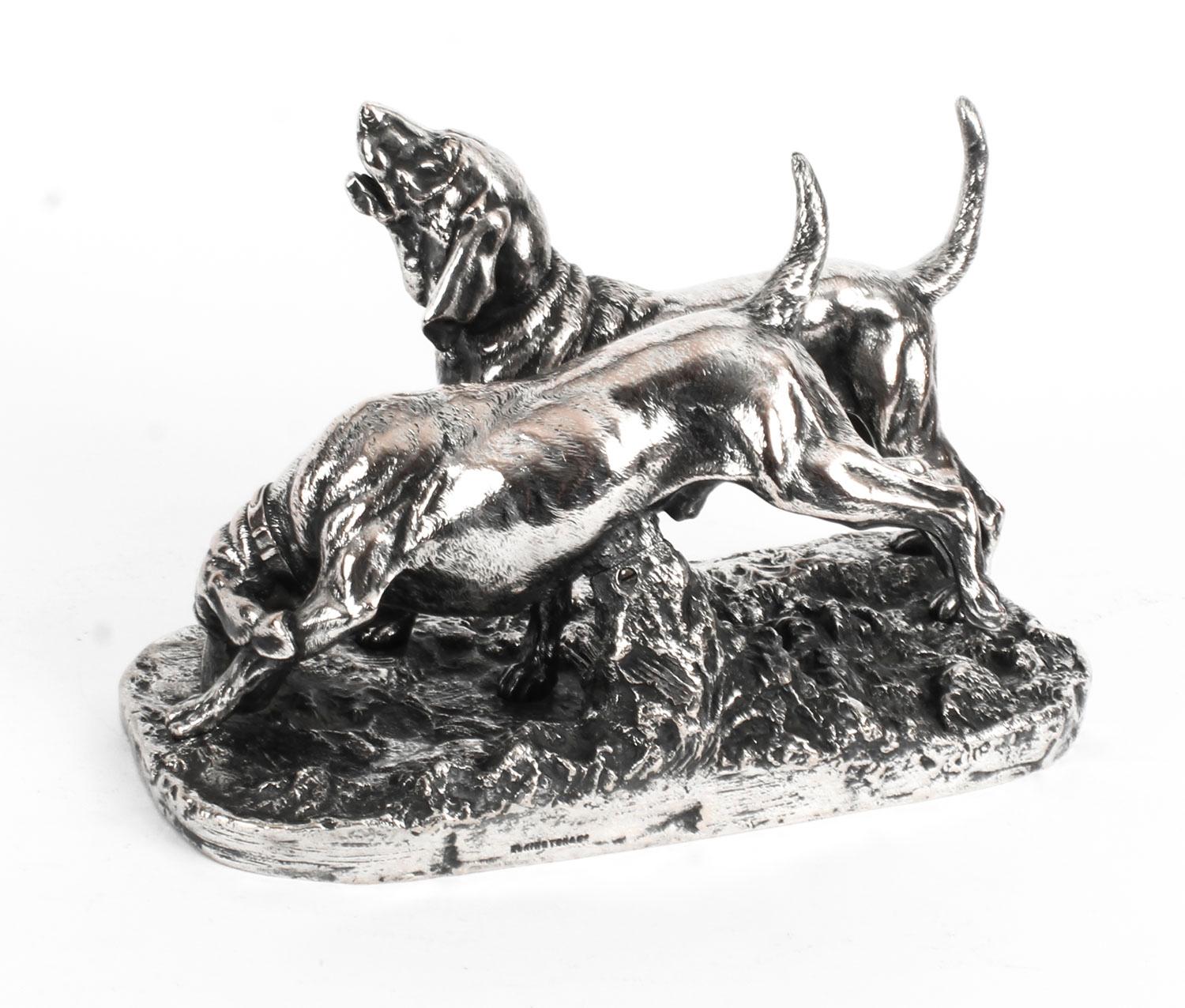 Antique Silvered Bronze Hunting Dogs by Elkington, 19th Century 3