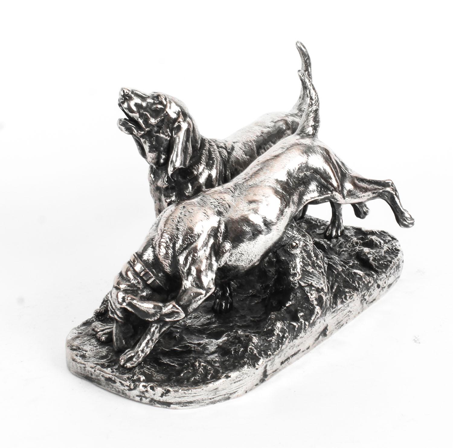 Antique Silvered Bronze Hunting Dogs by Elkington, 19th Century 4
