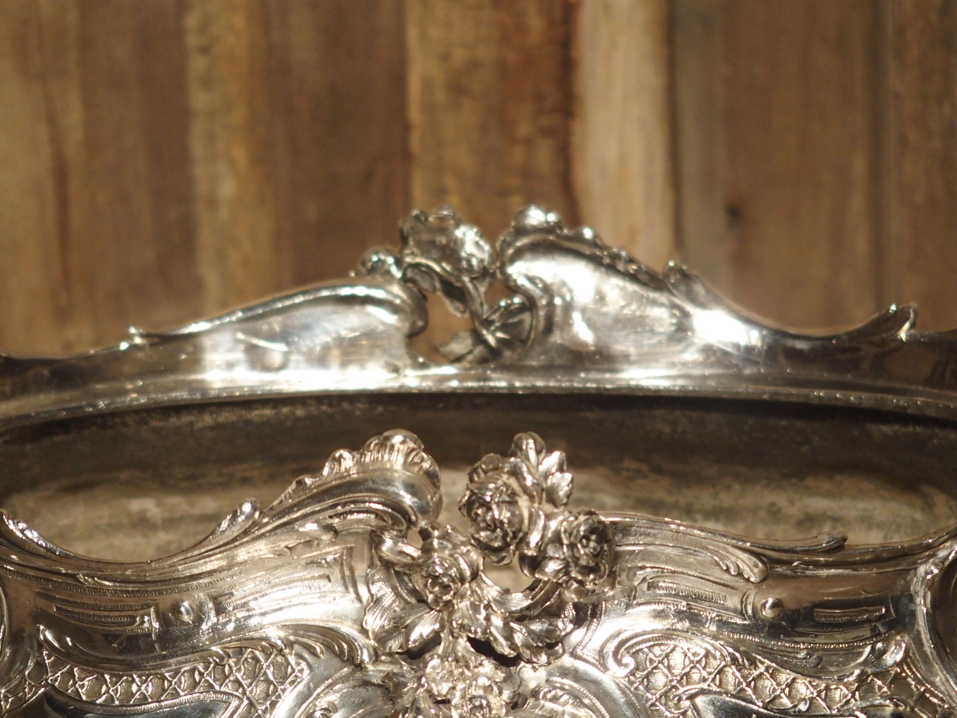 French Antique Silvered Bronze Jardinière from France, 19th Century