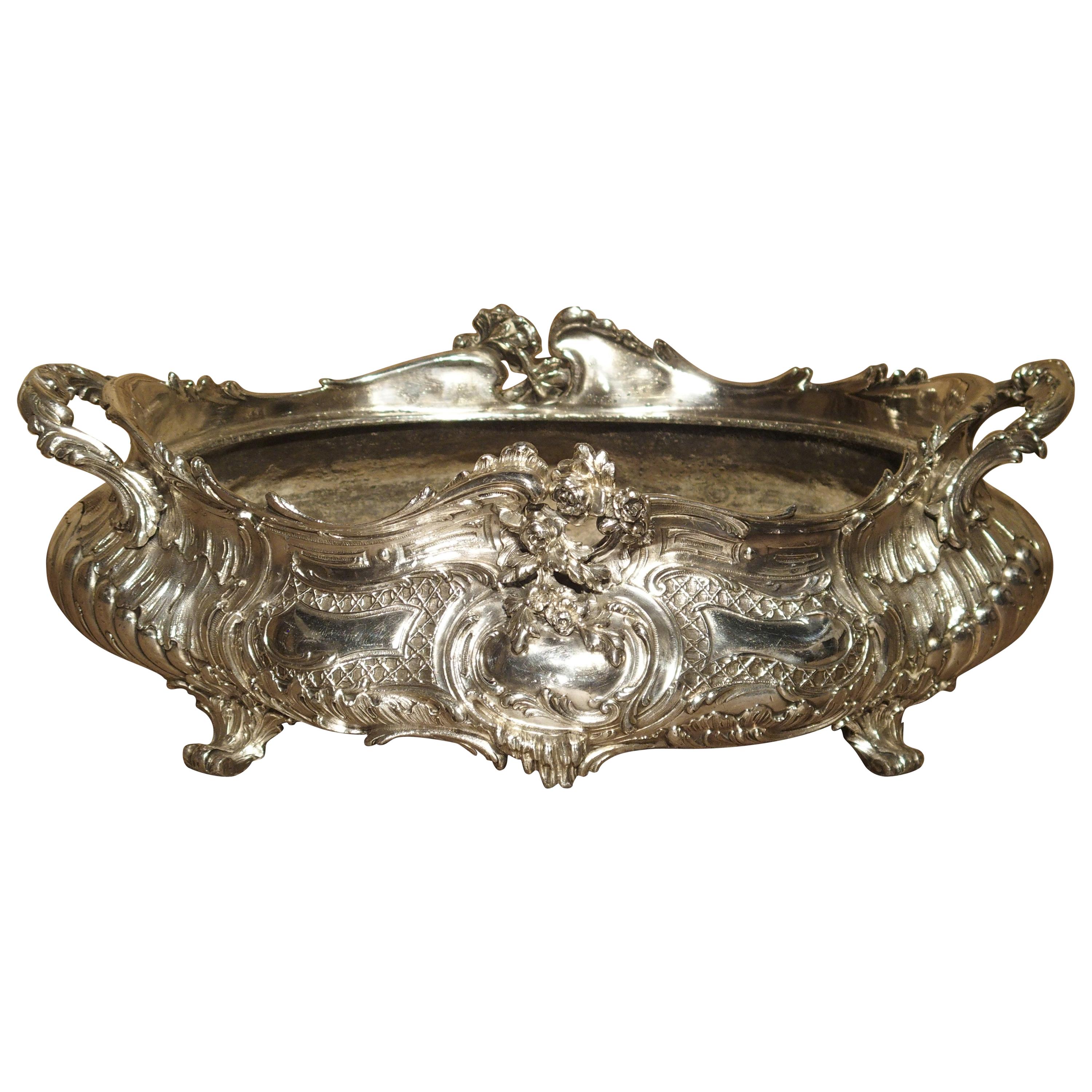Antique Silvered Bronze Jardinière from France, 19th Century