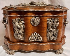 Antique Silvered Bronze Mounted Cave À Liqueur with Hunting Motifs, circa 1880