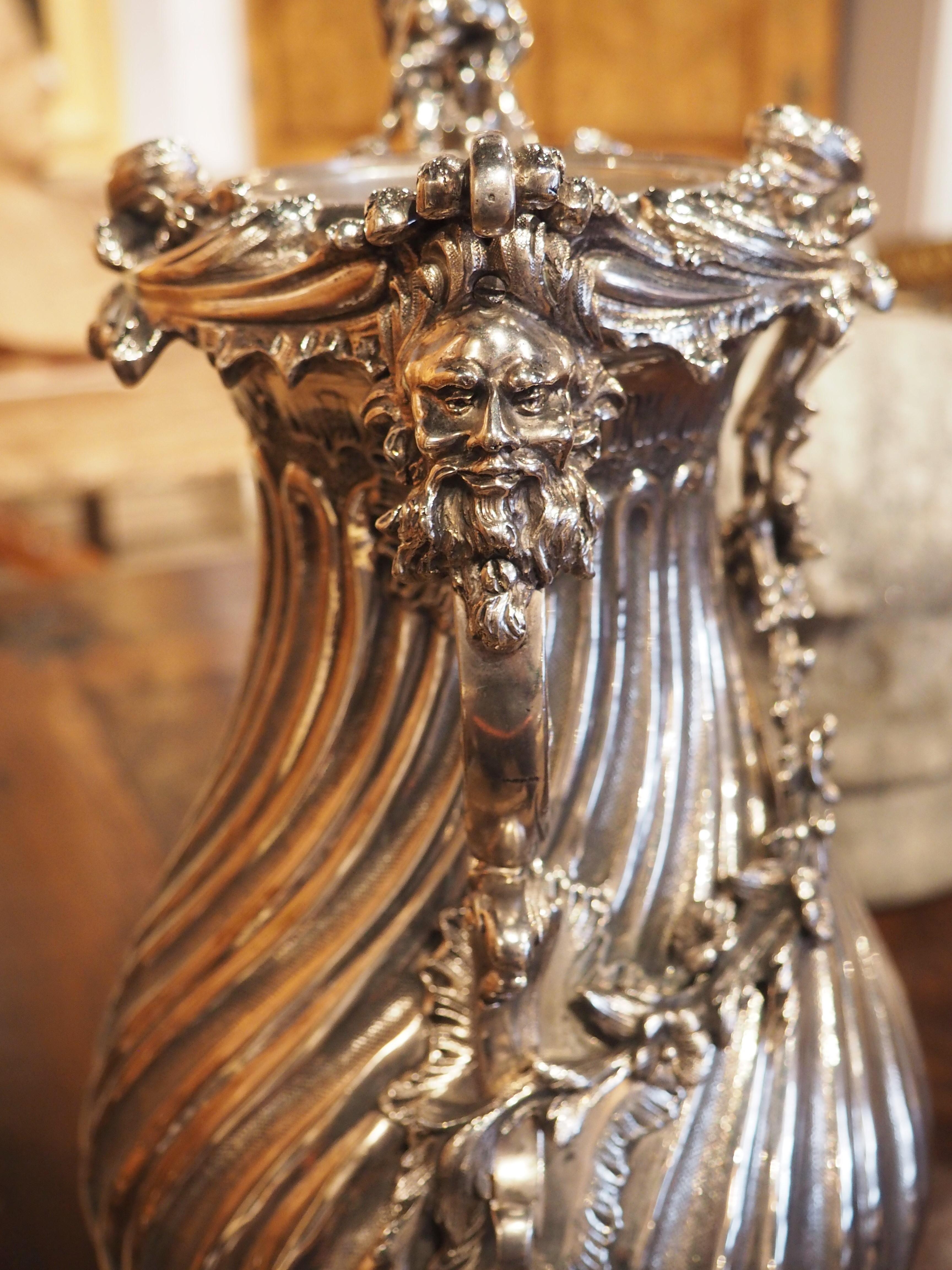 Antique Silvered Bronze Pitcher from France, Circa 1890 For Sale 3